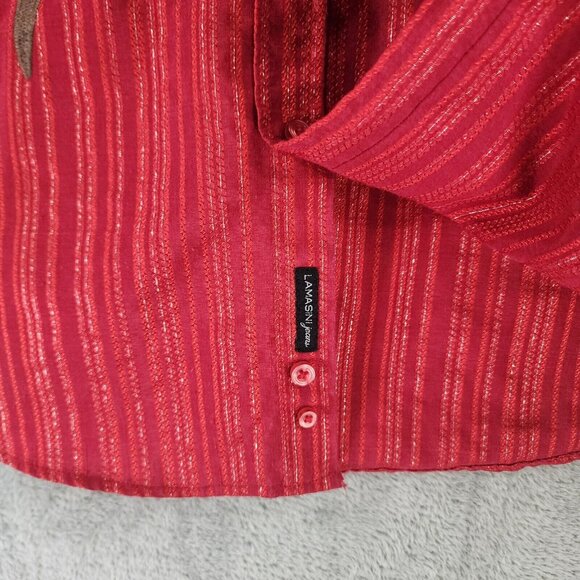 Lamasini Shirt Mens Large Red Striped Metallic Retro Button Up Long Sleeve - Picture 12 of 13